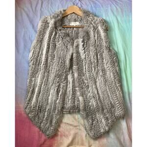 JOIE Andoni Rabbit Fur Vest Draped Front Gray Cream Boho Luxe Indie Sleaze Sz S